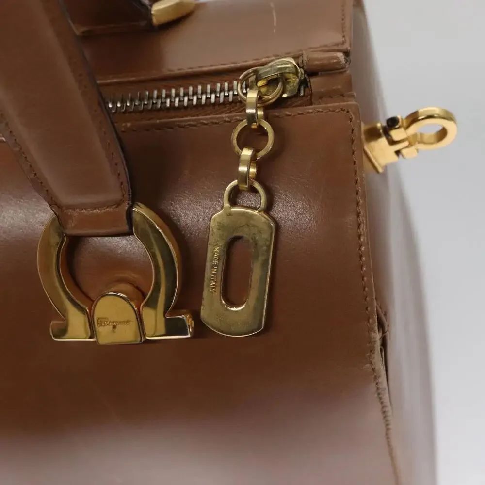 Salvatore Ferragamo Boston Bag Leather Beige Gold